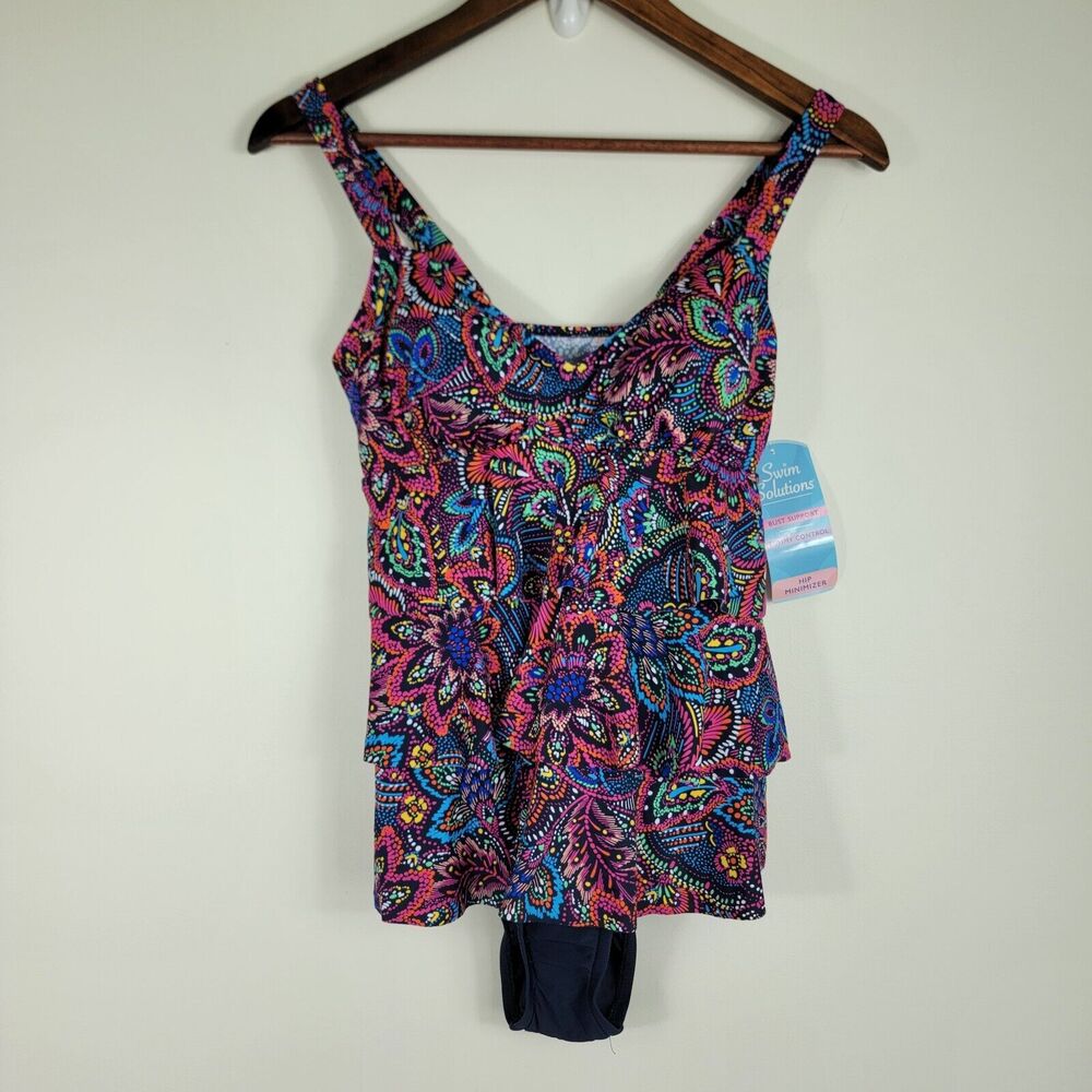 Swim Solutions Women's Size 8 Ruffle Swim Dress Floral NWT